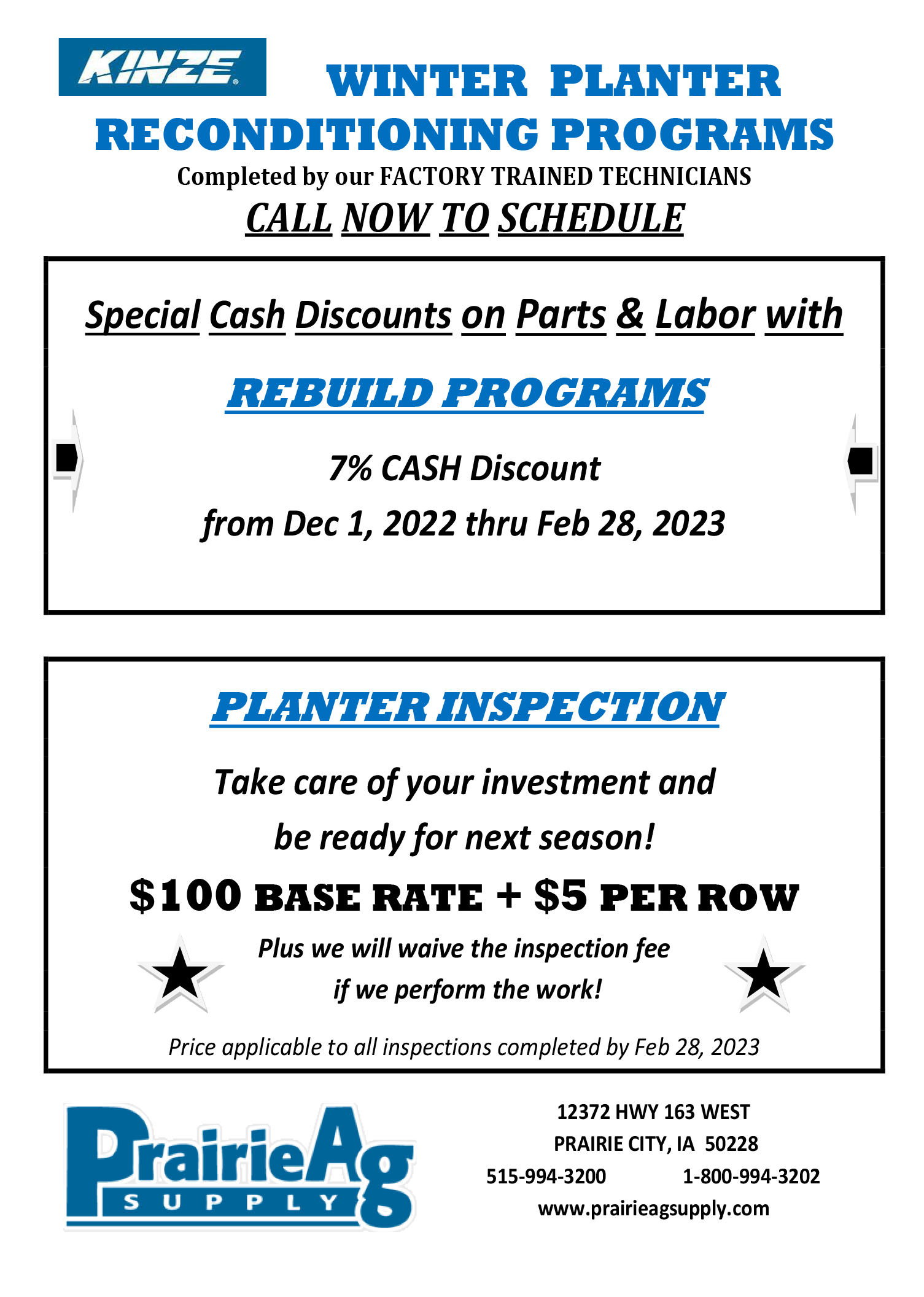 Service Prairie Ag Supply Specalizing in Kinze Equipment Prairie